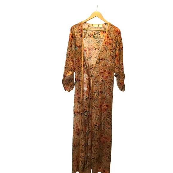 VTG Gold Label Victoria's Secret Woman Abstract Kimono Robe Satin Belt Swim S/P - Picture 5 of 13